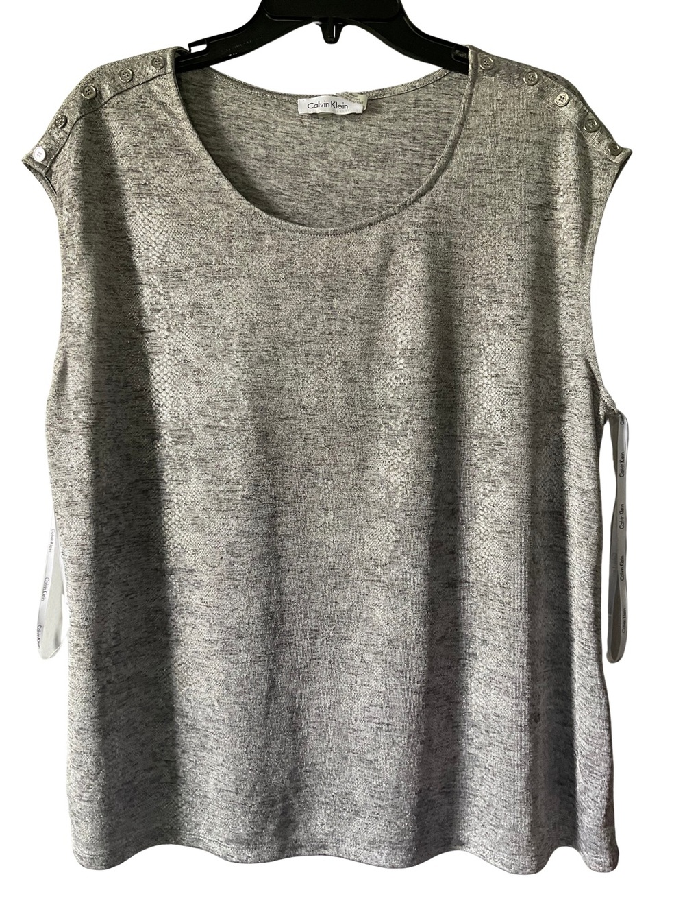 Calvin Klein Heather Gray Sleeveless Knit Tank with Shoulder Buttons